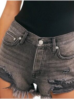Free People Loving Good Vibrations Denim Fray Hem Shorts - 28